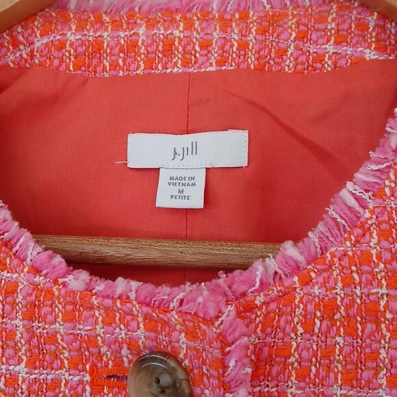 J. Jill dahlia tweed jacket in clementine, fringe, lined, business blazer - Picture 4 of 6